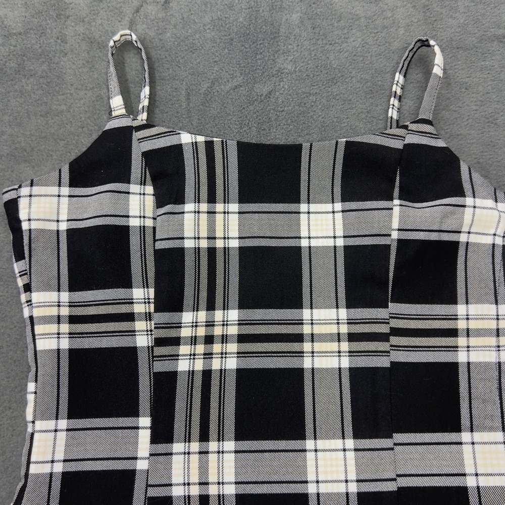 H&M Divided Womens Plaid Mini Dress XS Black White Bodycon Spaghetti Strap‎ - Picture 3 of 10